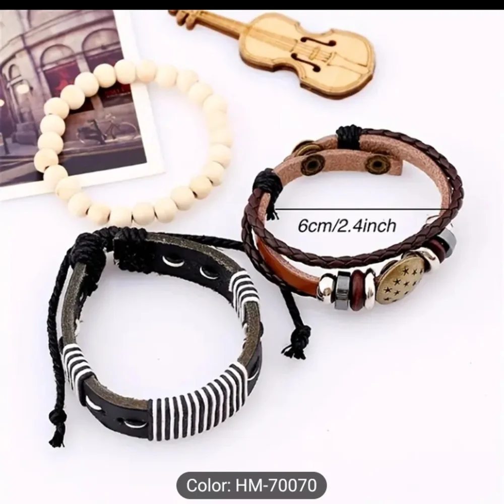 Leather And‎ Beaded Bracelet Set Layered f24